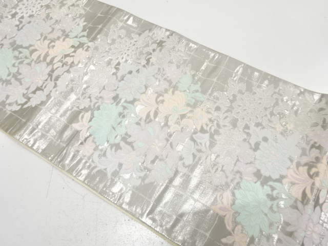 JAPANESE KIMONO / ANTIQUE FUKURO OBI / SILK / PLATINUM​ FOIL / WOVEN FLORAL SARASA